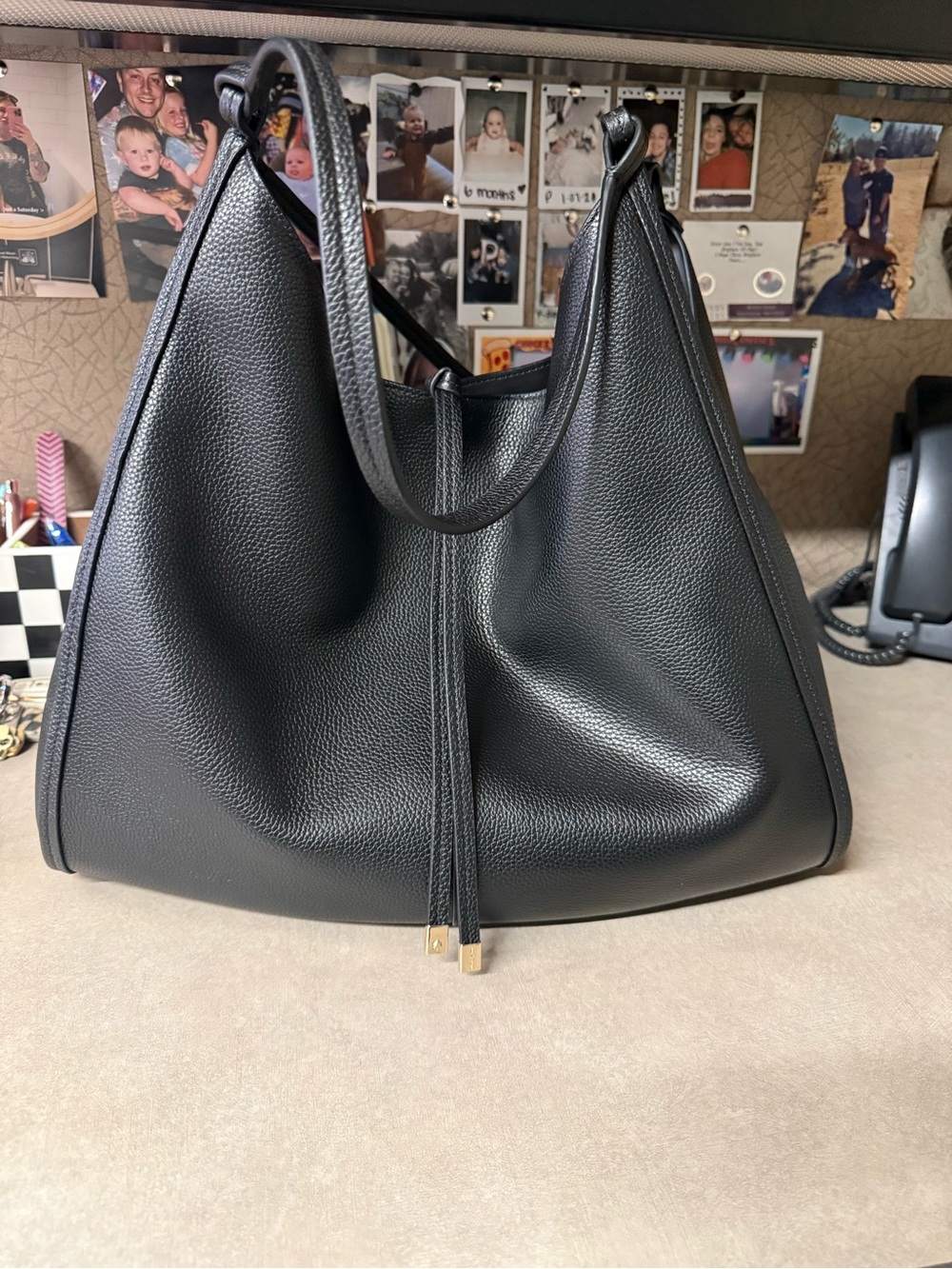 Black Leather Hobo Tote Bag - Sleek Everyday Shoulder Bag